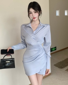 Blue autumn shirt fold irregular T-back for women