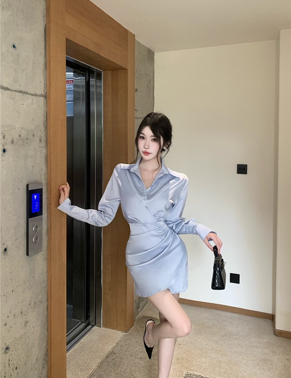 Blue autumn shirt fold irregular T-back for women