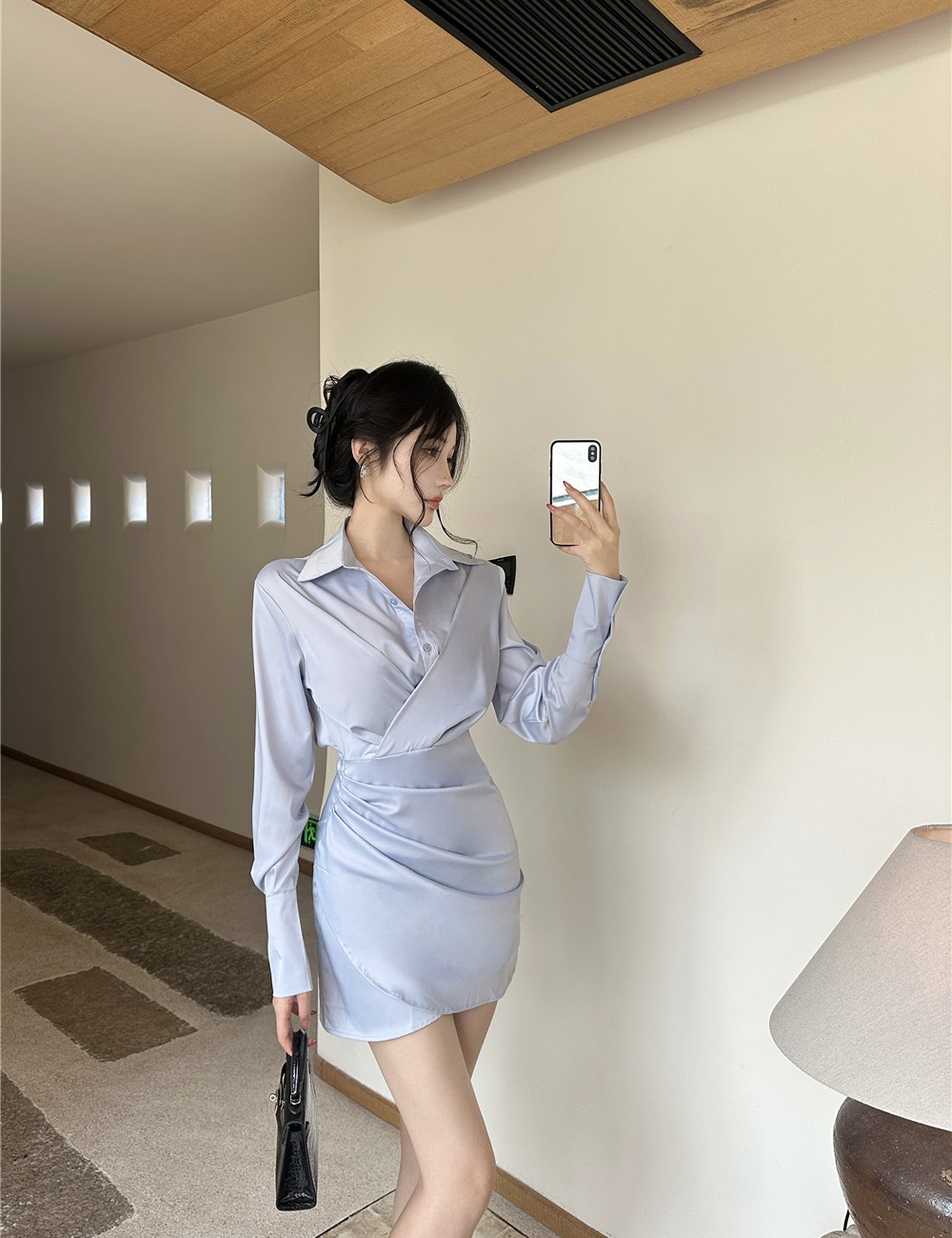 Blue autumn shirt fold irregular T-back for women