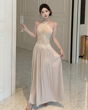 Halter slim long dress pinched waist dress for women