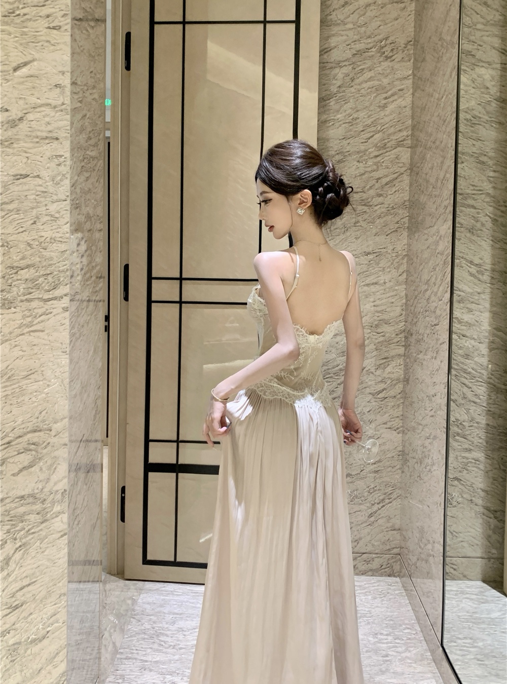 Halter slim long dress pinched waist dress for women