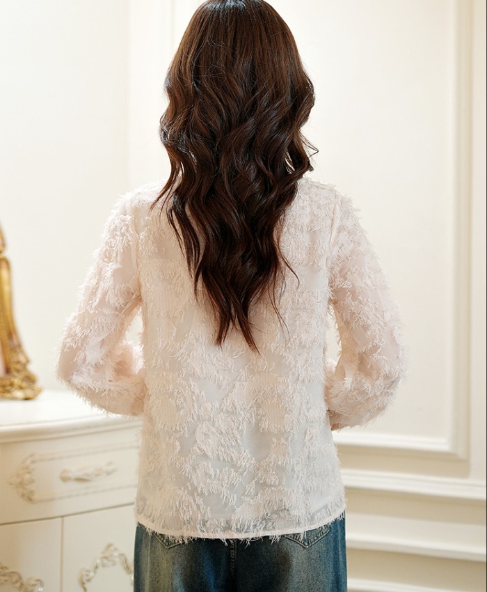 Bow chanelstyle chiffon tops long sleeve white shirt