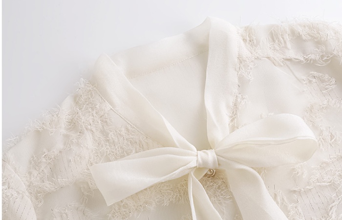 Bow chanelstyle chiffon tops long sleeve white shirt