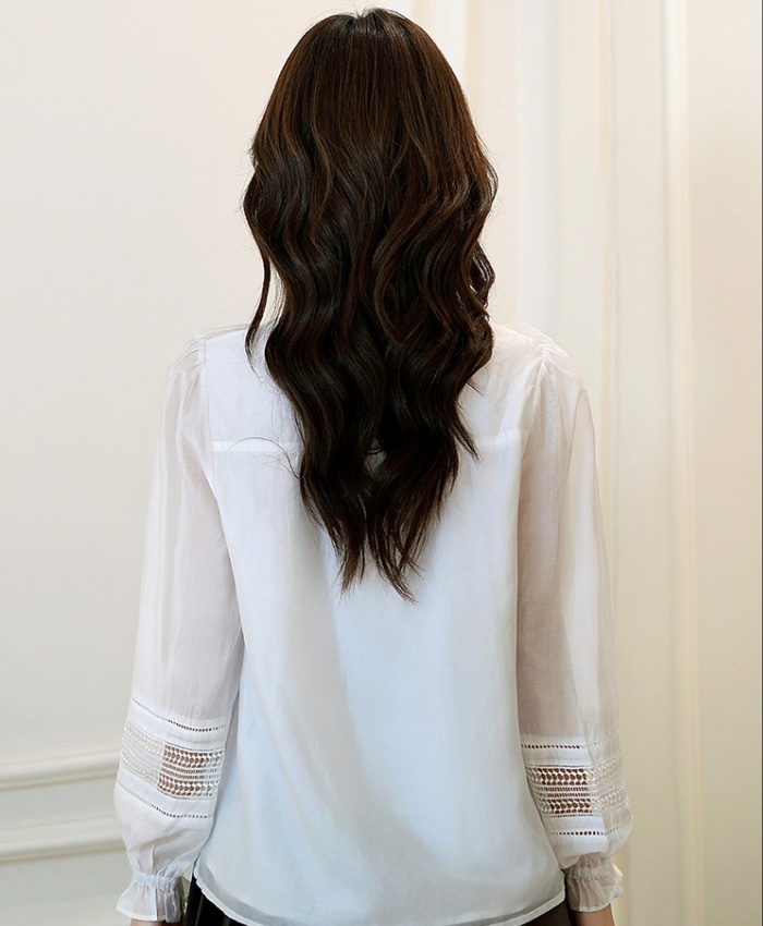 Long sleeve hollow shirt autumn white tops for women