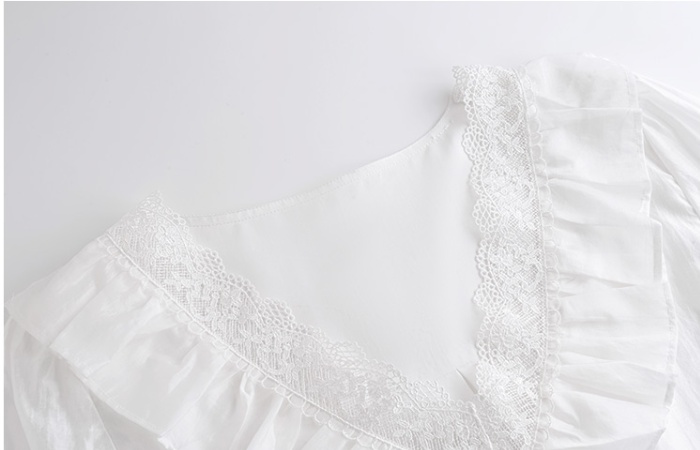Long sleeve hollow shirt autumn white tops for women