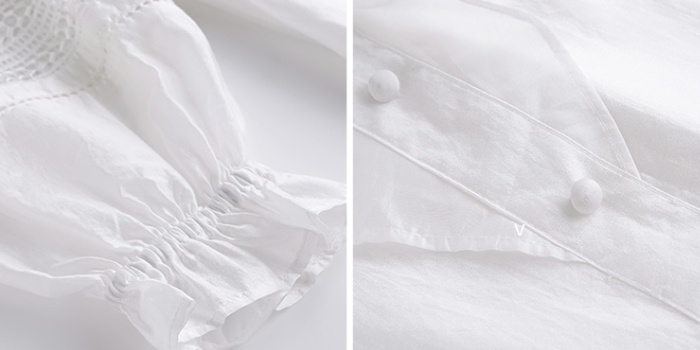 Long sleeve hollow shirt autumn white tops for women