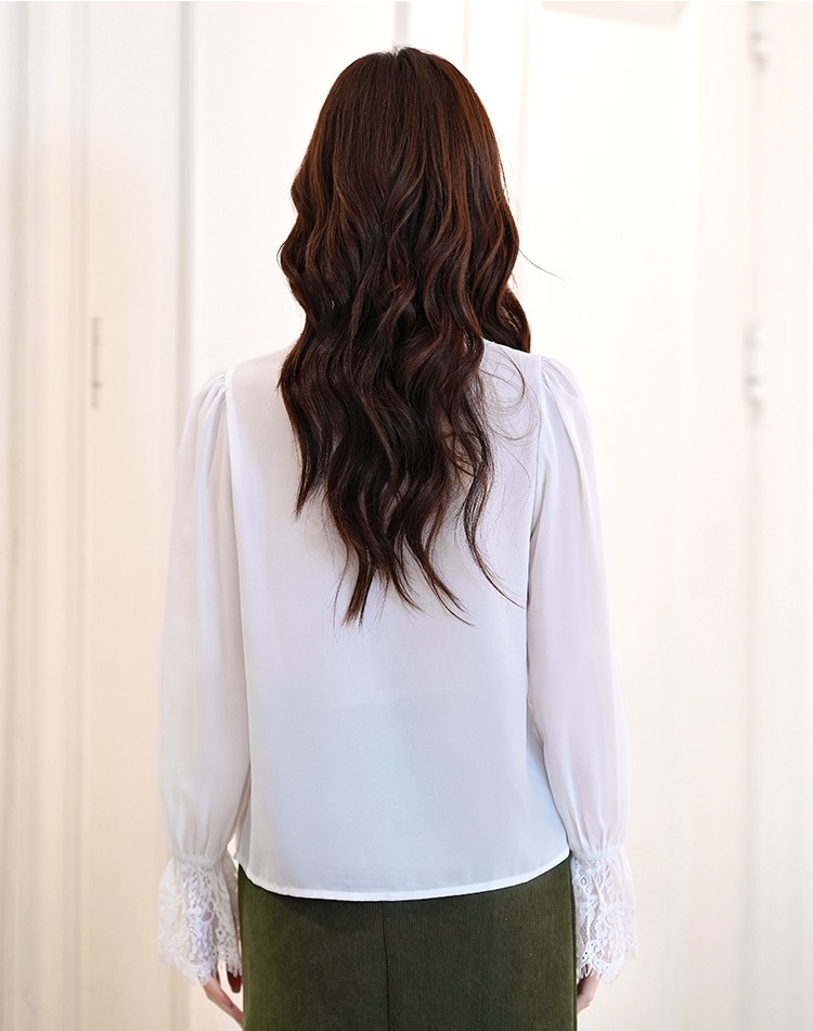 V-neck white all-match shirt long sleeve autumn tops