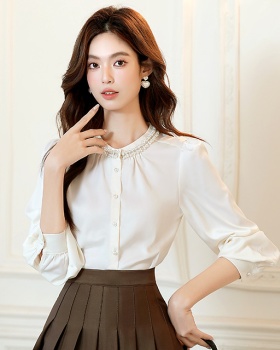 Beading round neck autumn shirt commuting satin tops