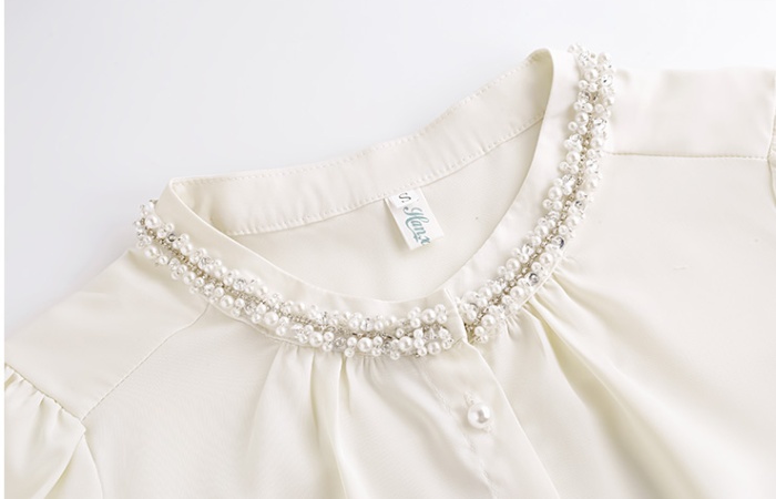 Beading round neck autumn shirt commuting satin tops
