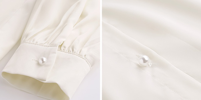Beading round neck autumn shirt commuting satin tops