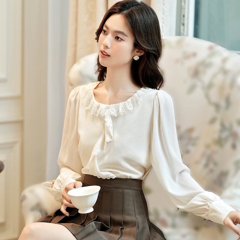 Thin tops spring and autumn chiffon shirt for women
