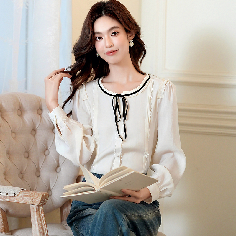 Bow long sleeve shirt bandage tops for women