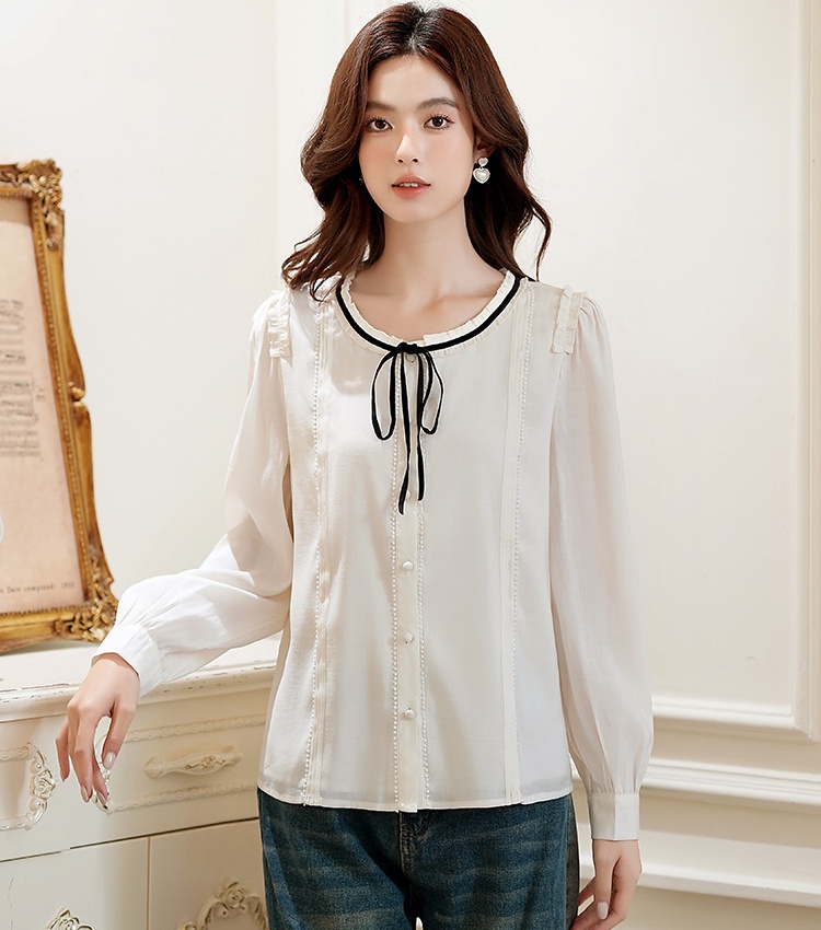 Bow long sleeve shirt bandage tops for women