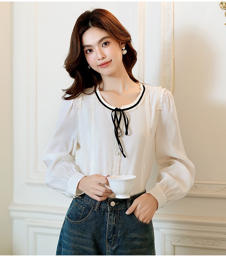 Bow long sleeve shirt bandage tops for women