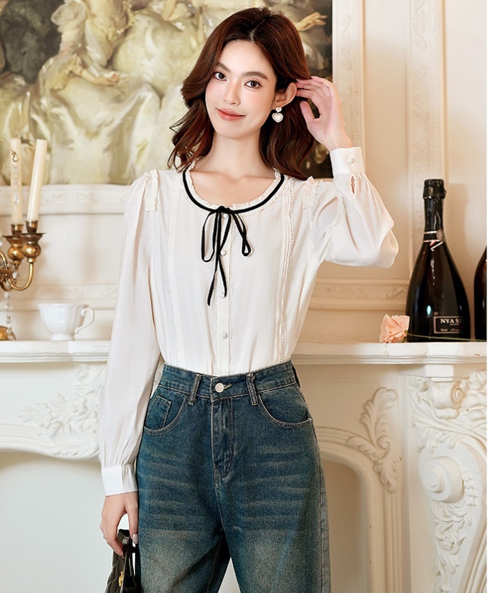 Bow long sleeve shirt bandage tops for women