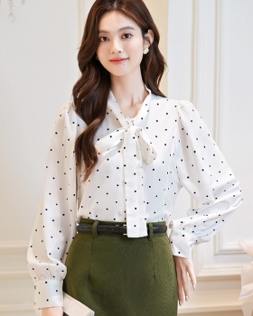 Polka dot temperament chiffon shirt bow autumn shirt
