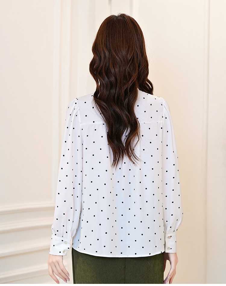 Polka dot temperament chiffon shirt bow autumn shirt