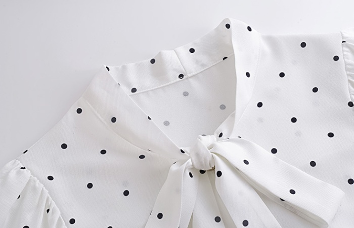 Polka dot temperament chiffon shirt bow autumn shirt