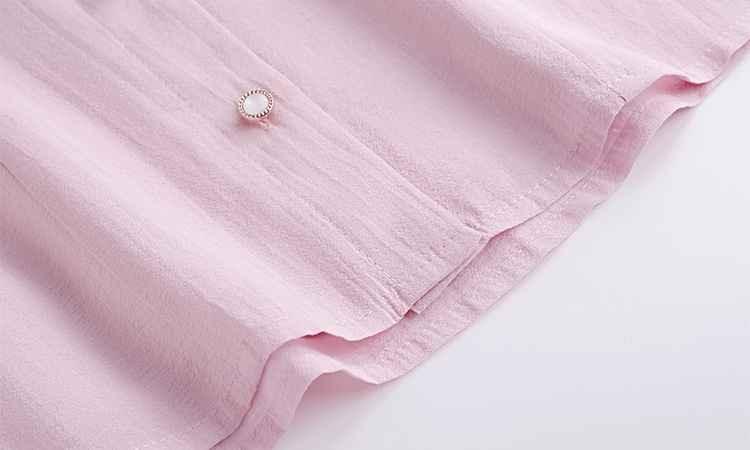 Sweet fungus frenum tops pink V-neck chiffon shirt for women