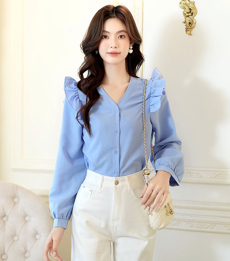 Show young France style tops V-neck small shirt for women