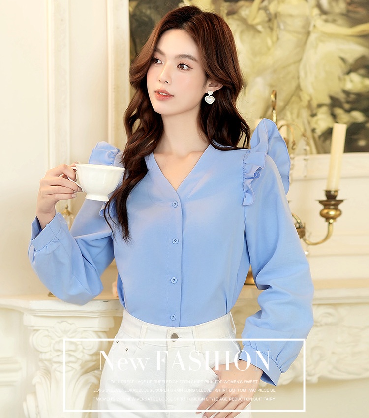 Show young France style tops V-neck small shirt for women