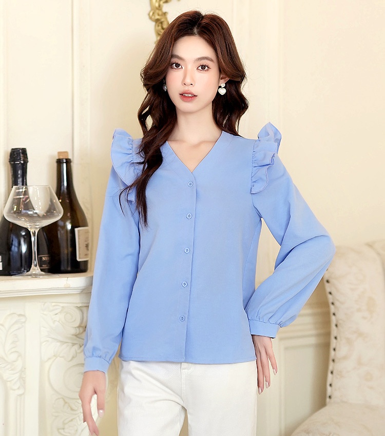 Show young France style tops V-neck small shirt for women