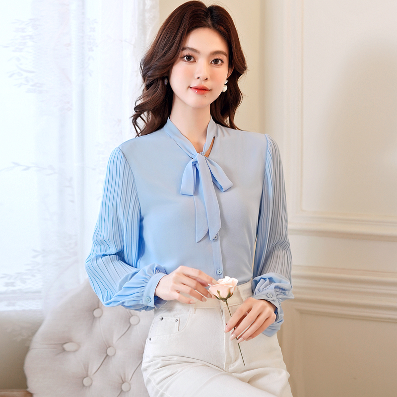 Organ lantern sleeve shirt streamer chiffon tops for women