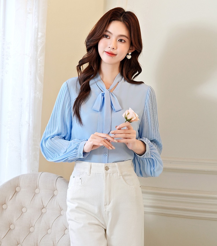 Organ lantern sleeve shirt streamer chiffon tops for women