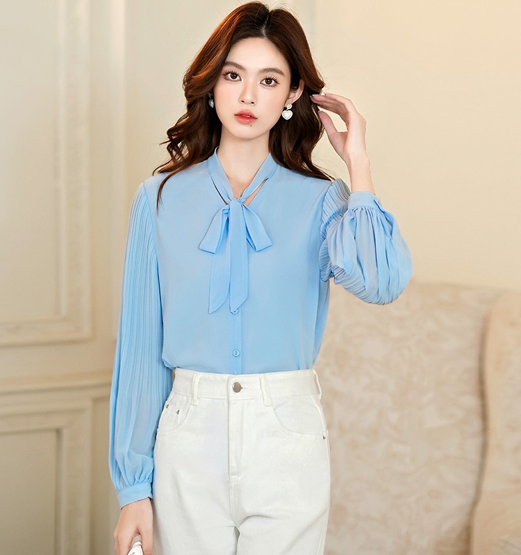 Organ lantern sleeve shirt streamer chiffon tops for women