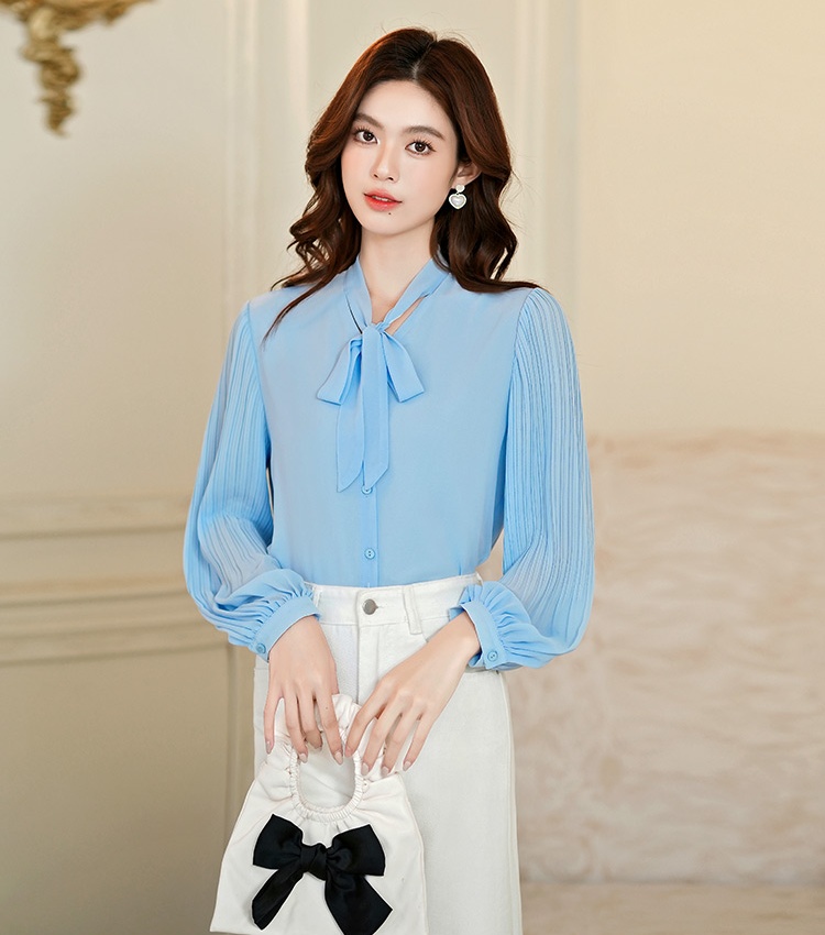 Organ lantern sleeve shirt streamer chiffon tops for women