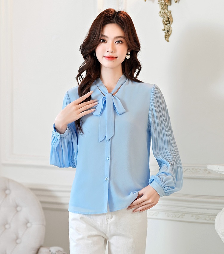 Organ lantern sleeve shirt streamer chiffon tops for women