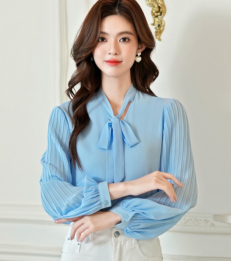 Organ lantern sleeve shirt streamer chiffon tops for women