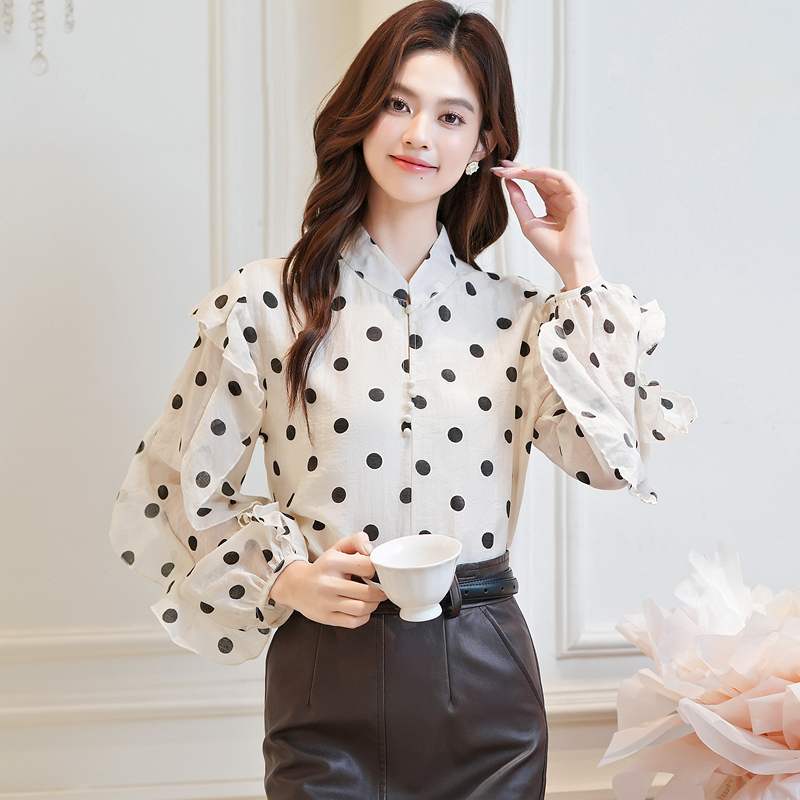 Polka dot fashion chiffon shirt autumn small shirt