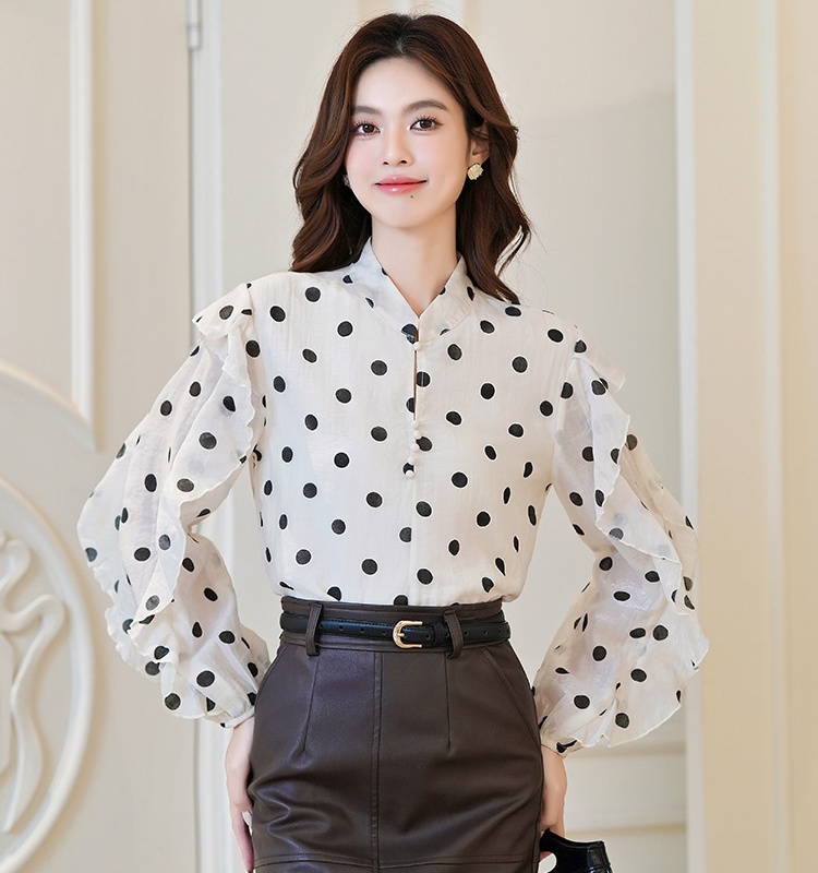 Polka dot fashion chiffon shirt autumn small shirt