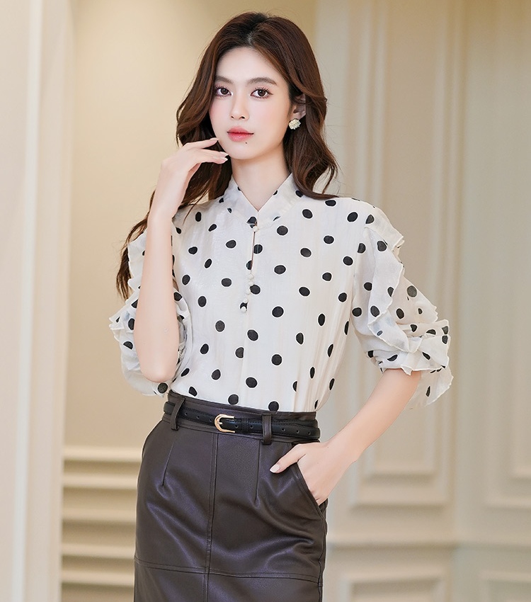 Polka dot fashion chiffon shirt autumn small shirt