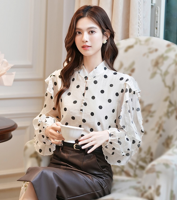 Polka dot fashion chiffon shirt autumn small shirt