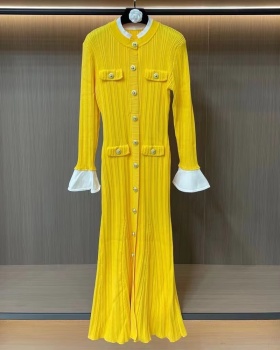 European style dress cstand collar long dress