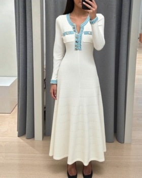 Round neck stitching long dress long sleeve dress