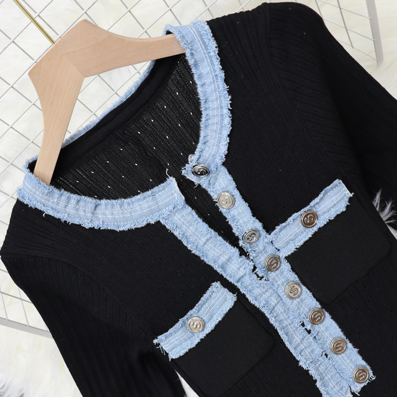 Round neck stitching long dress long sleeve dress