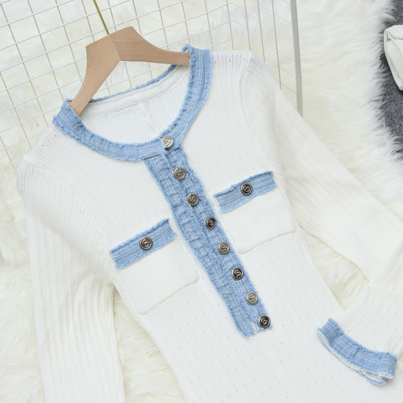 Round neck stitching long dress long sleeve dress