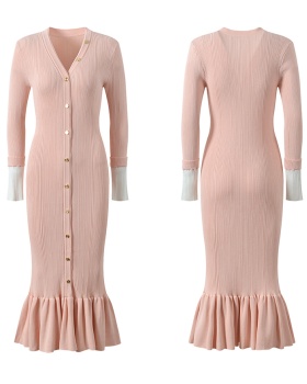 Single-breasted knitted mermaid slim European style dress