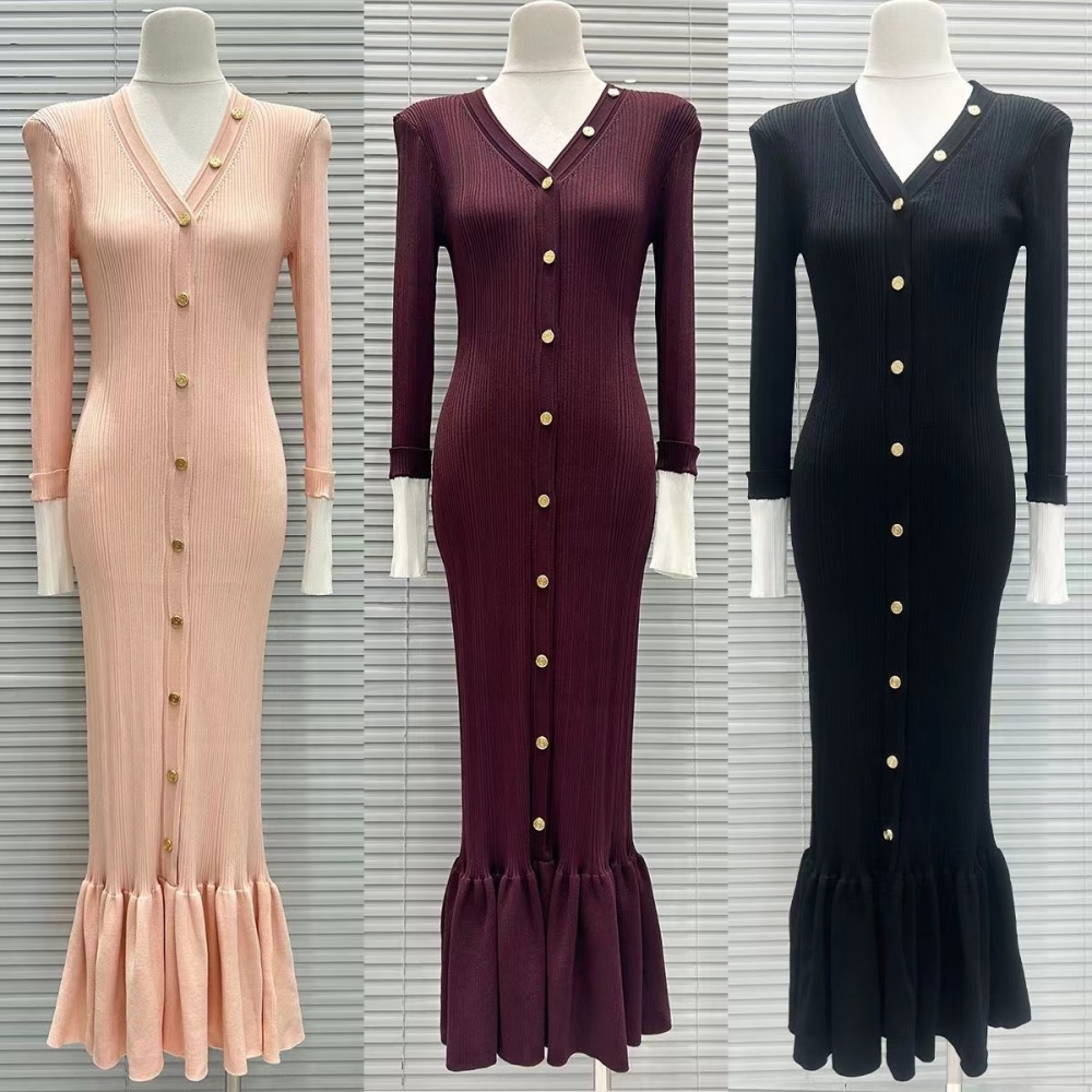 Single-breasted knitted mermaid slim European style dress