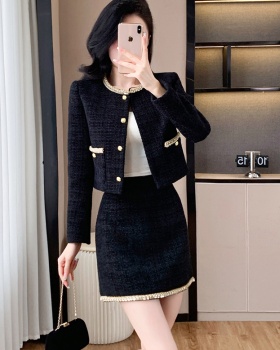 Purple rhinestone coat chanelstyle skirt 2pcs set
