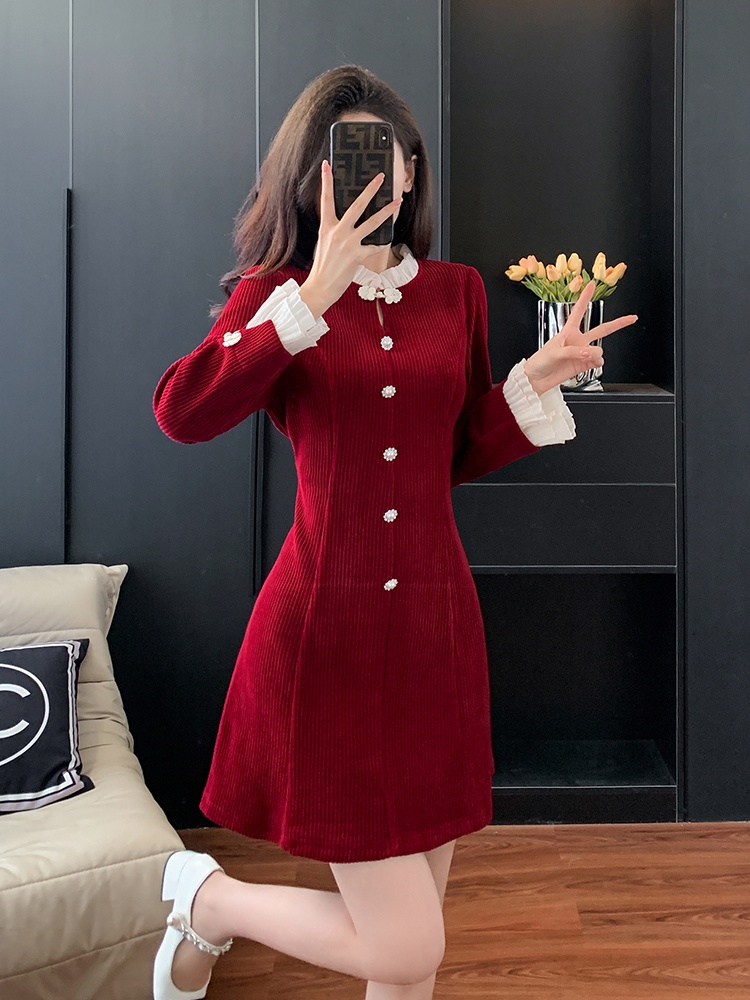 Slim splice sweet trumpet sleeves bottoming dress