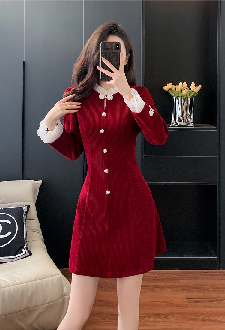 Slim splice sweet trumpet sleeves bottoming dress