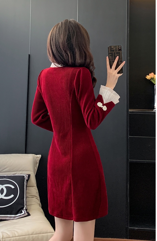 Slim splice sweet trumpet sleeves bottoming dress
