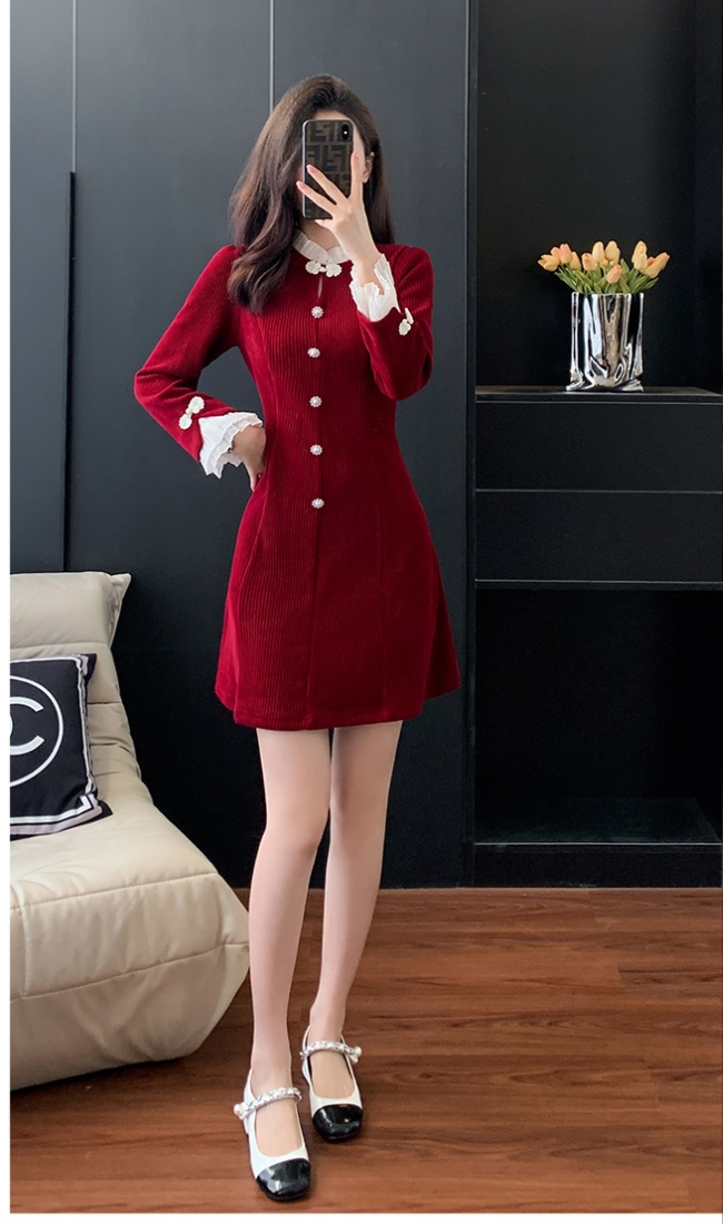 Slim splice sweet trumpet sleeves bottoming dress
