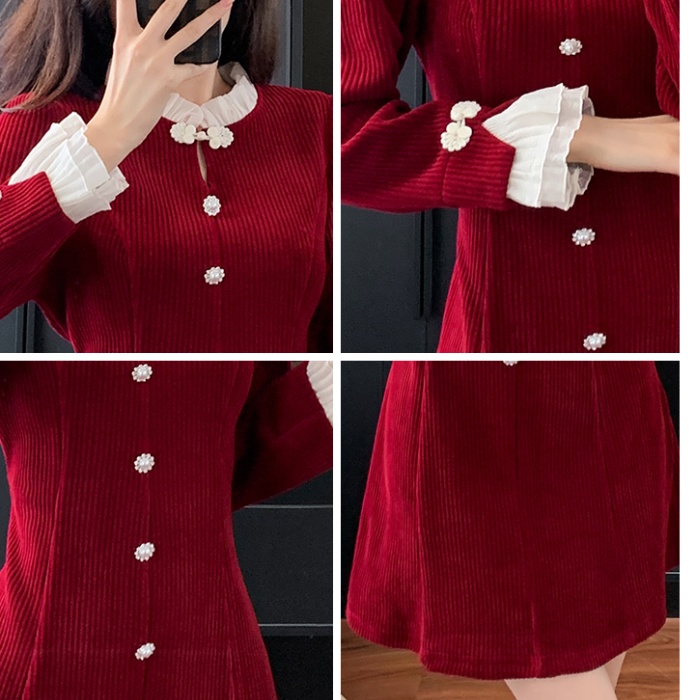 Slim splice sweet trumpet sleeves bottoming dress
