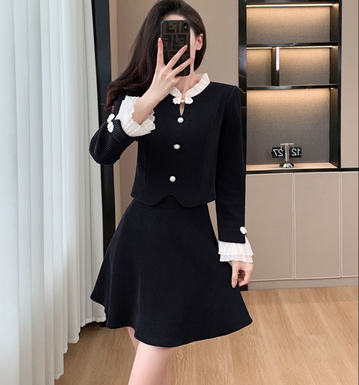 Fashion temperament short skirt corduroy jacket 2pcs set