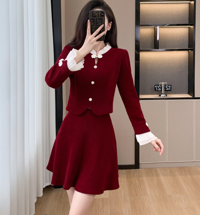Fashion temperament short skirt corduroy jacket 2pcs set